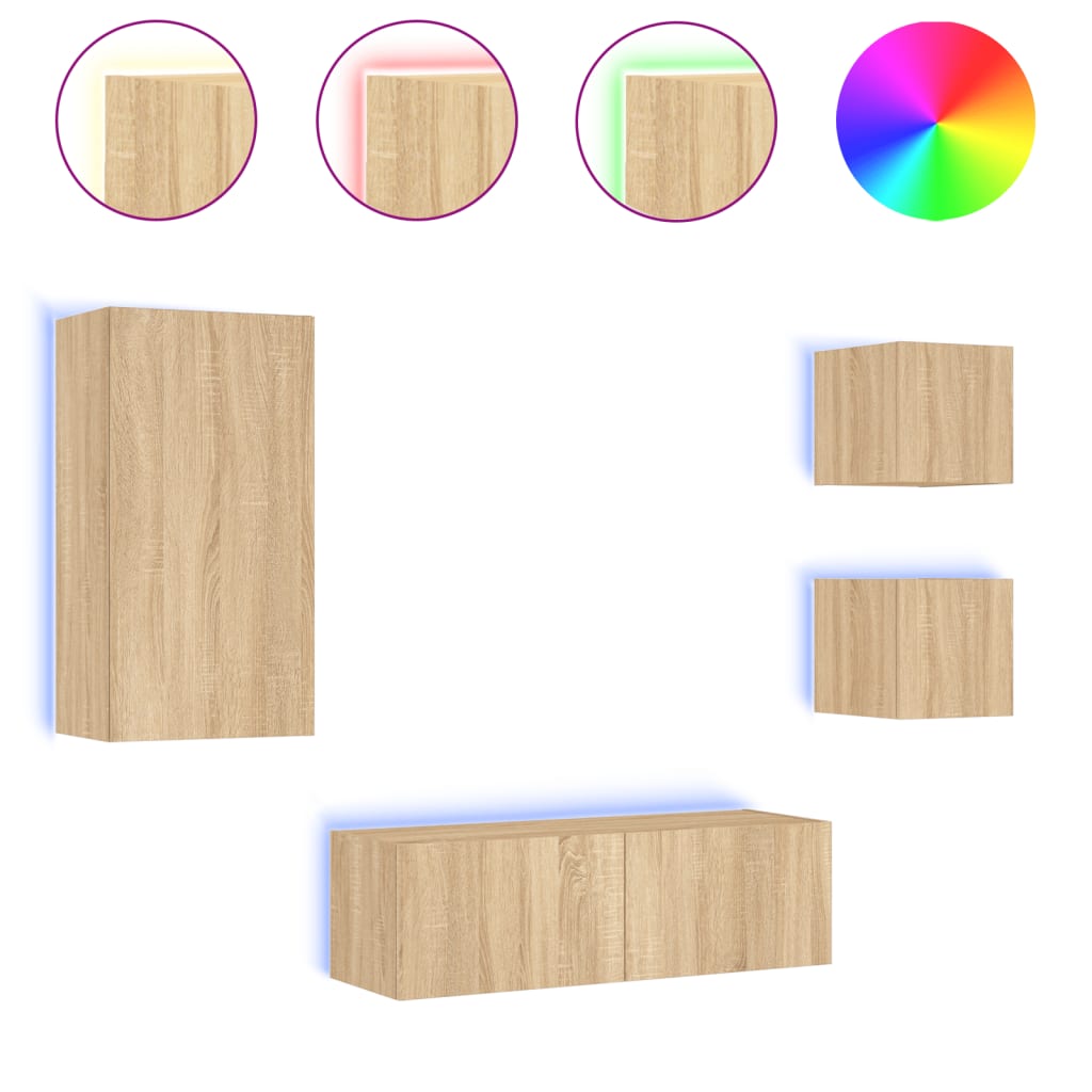 4 Piece TV Wall Cabinets with LED Lights Sonoma Oak