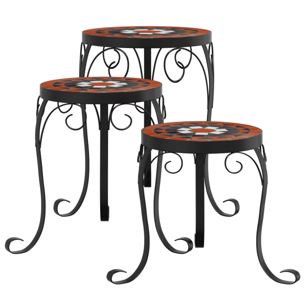 Plant Stands 3 pcs Terracotta and Black Ceramic