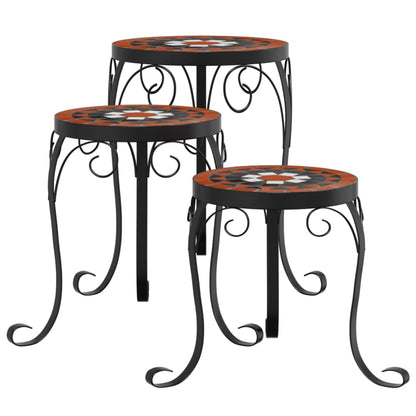 Plant Stands 3 pcs Terracotta and Black Ceramic