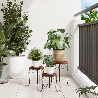 Plant Stands 3 pcs Terracotta and Black Ceramic