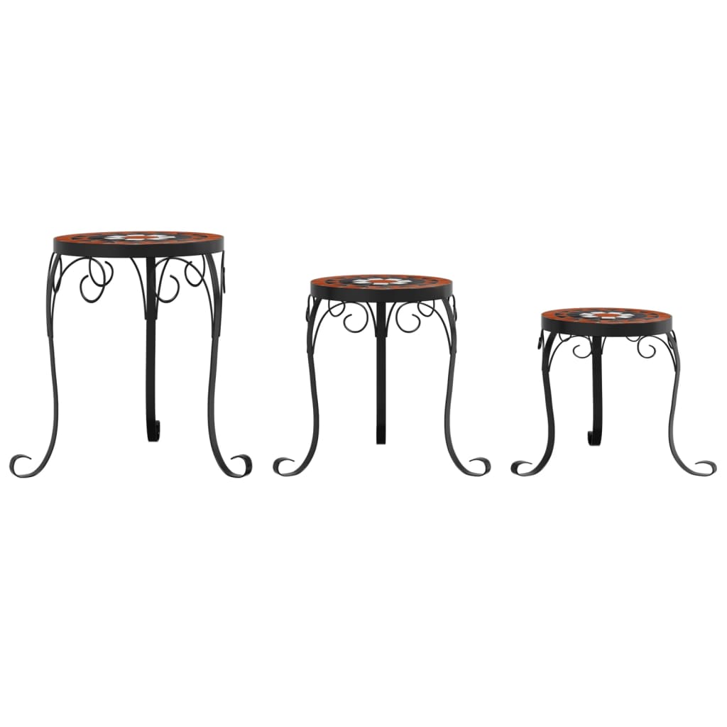 Plant Stands 3 pcs Terracotta and Black Ceramic