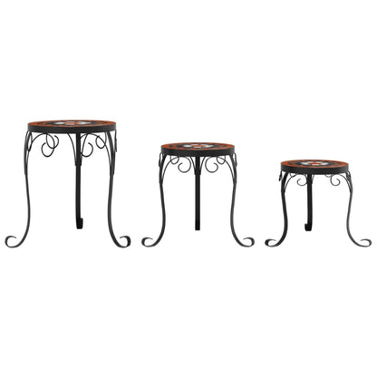 Plant Stands 3 pcs Terracotta and Black Ceramic