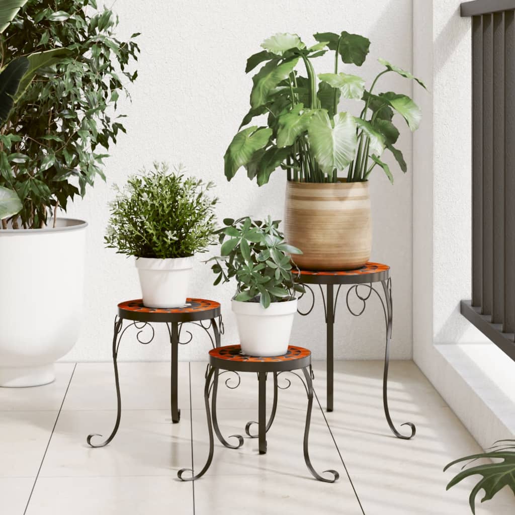 Plant Stands 3 pcs Terracotta and Black Ceramic