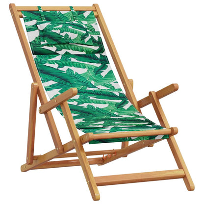 Folding Chair Leaf Pattern Solid Wood Eucalyptus and Fabric