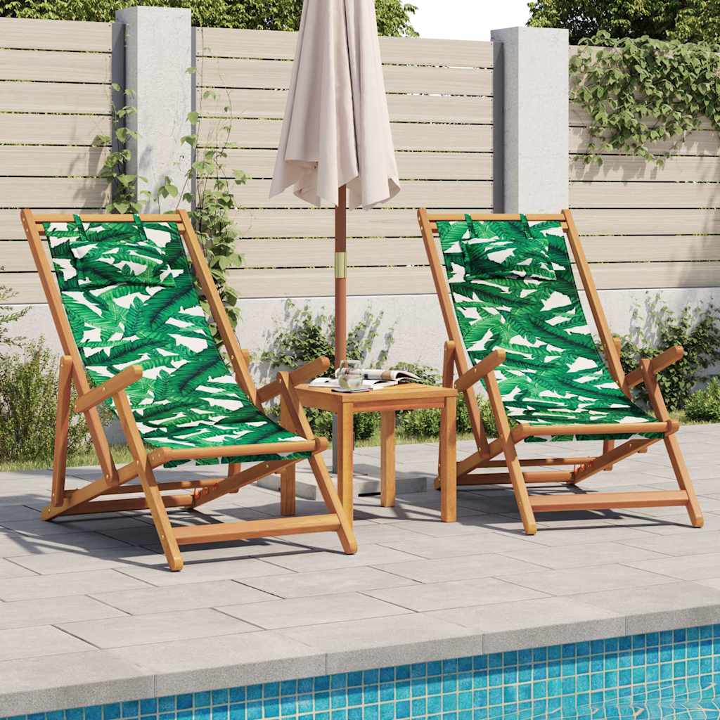 Folding Chair Leaf Pattern Solid Wood Eucalyptus and Fabric