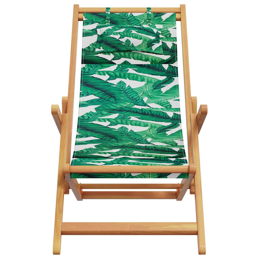 Folding Chair Leaf Pattern Solid Wood Eucalyptus and Fabric