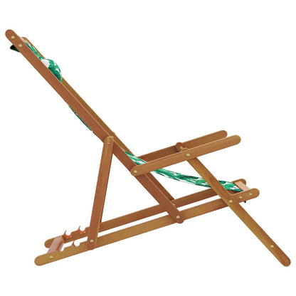 Folding Chair Leaf Pattern Solid Wood Eucalyptus and Fabric