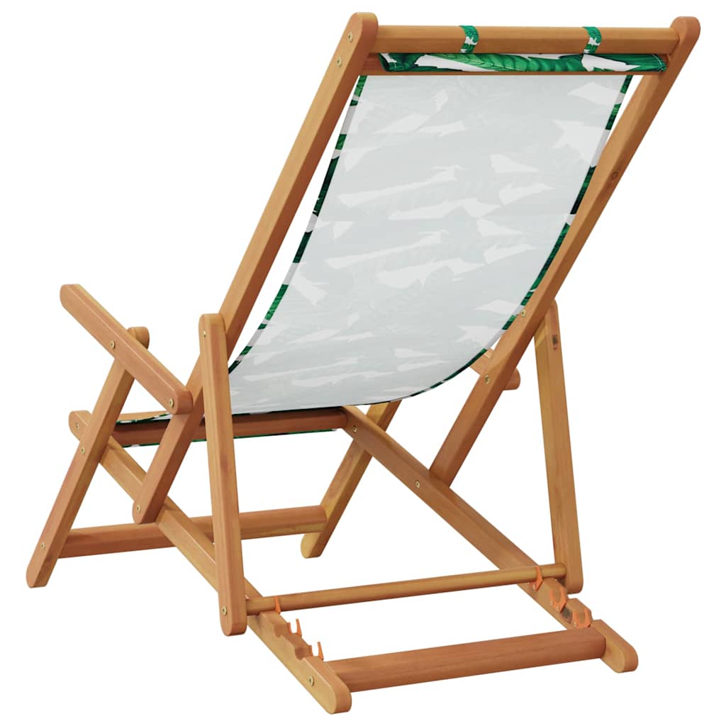 Folding Chair Leaf Pattern Solid Wood Eucalyptus and Fabric