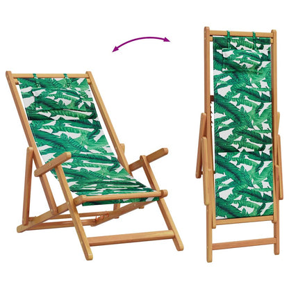 Folding Chair Leaf Pattern Solid Wood Eucalyptus and Fabric