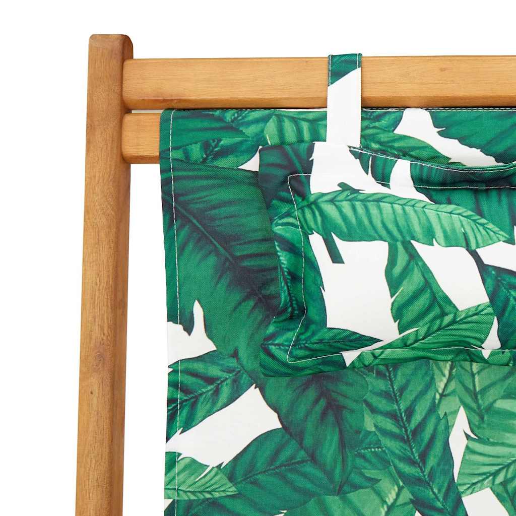 Folding Chair Leaf Pattern Solid Wood Eucalyptus and Fabric
