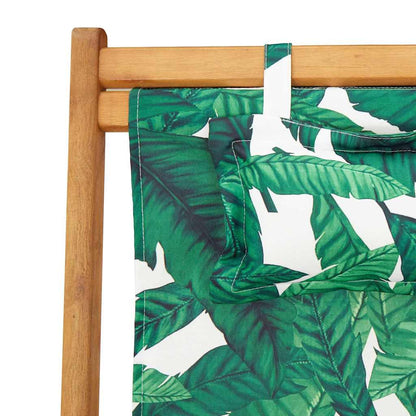 Folding Chair Leaf Pattern Solid Wood Eucalyptus and Fabric