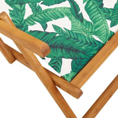 Folding Chair Leaf Pattern Solid Wood Eucalyptus and Fabric