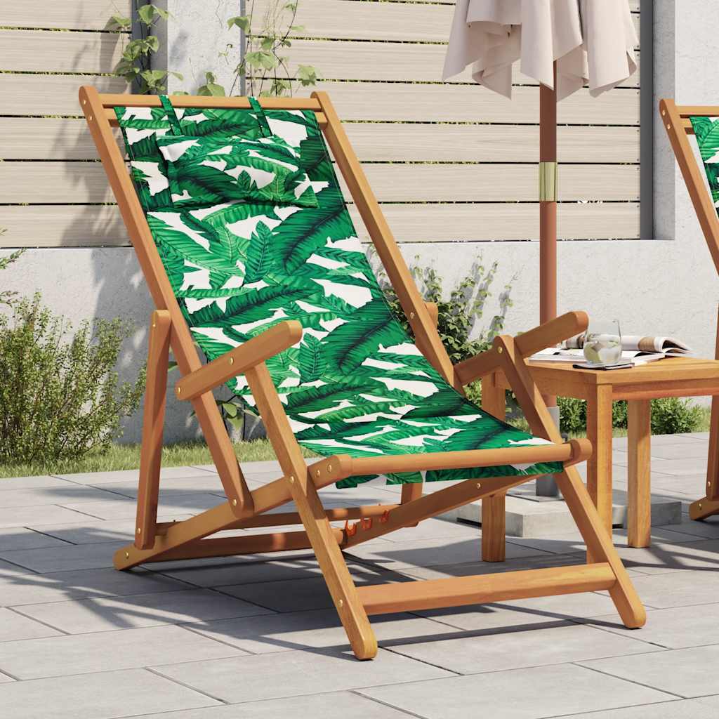 Folding Chair Leaf Pattern Solid Wood Eucalyptus and Fabric