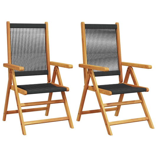 Folding Chairs 2 pcs Black Solid Wood Acacia and Polypropylene