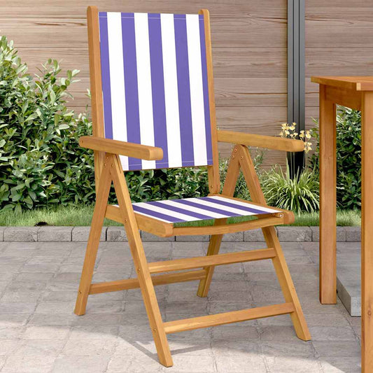 Folding Chairs 2 pcs Blue&White Solid Wood Acacia&Fabric