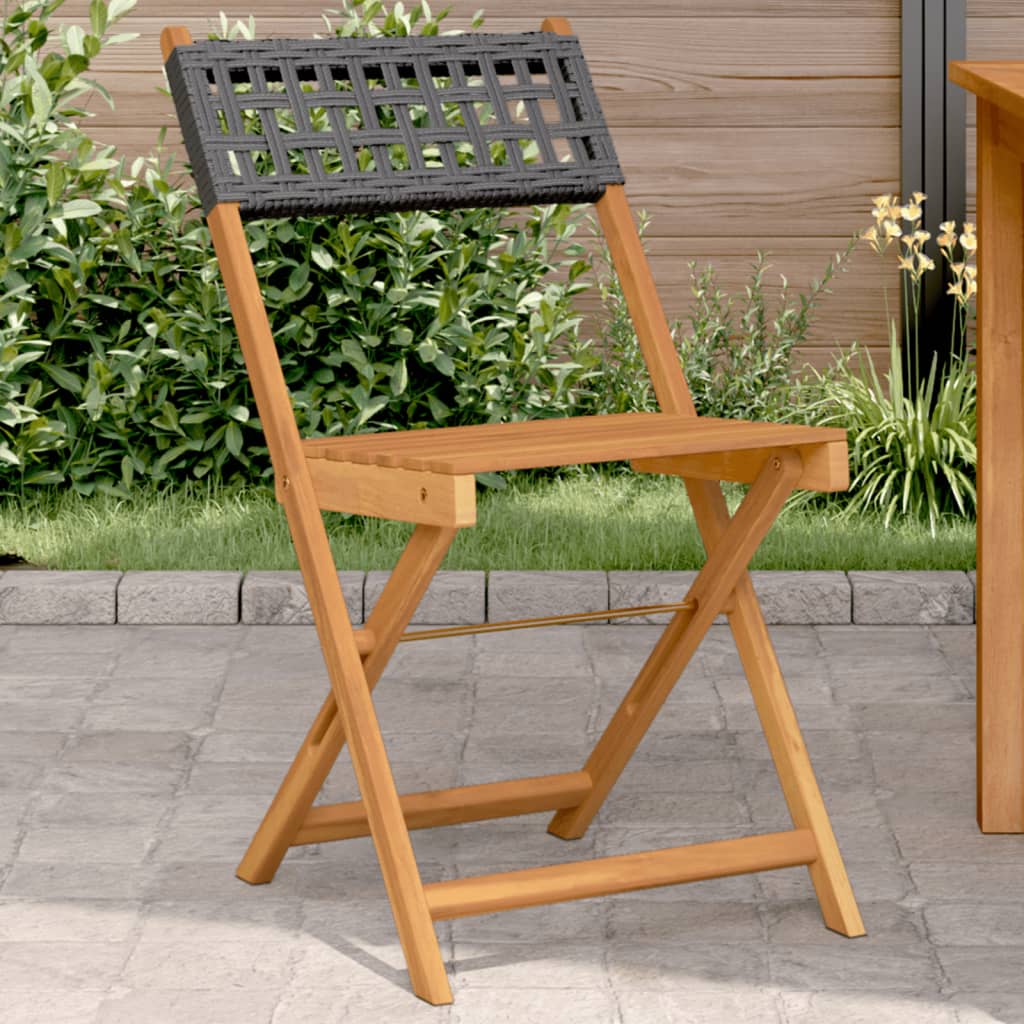 Bistro Chair | Set of 2 | Black | Solid acacia wood, poly rattan
