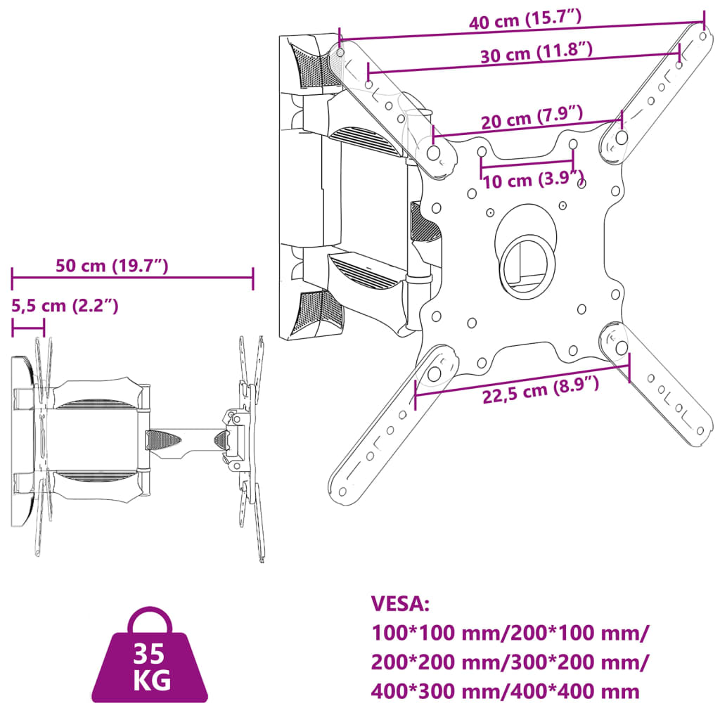 TV Wall Mount for 32-55 Inch Screen Max VESA 400x400 mm 35kg