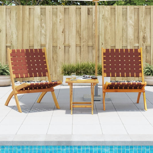 Folding Chairs 2 pcs Red Solid Wood Acacia and Fabric