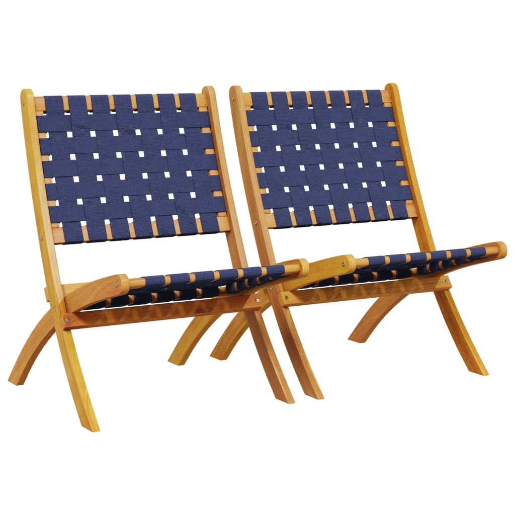Folding Chairs 2 pcs Dark Blue Solid Wood Acacia and Fabric