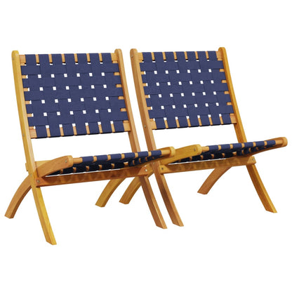 Folding Chairs 2 pcs Dark Blue Solid Wood Acacia and Fabric
