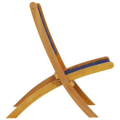 Folding Chairs 2 pcs Dark Blue Solid Wood Acacia and Fabric