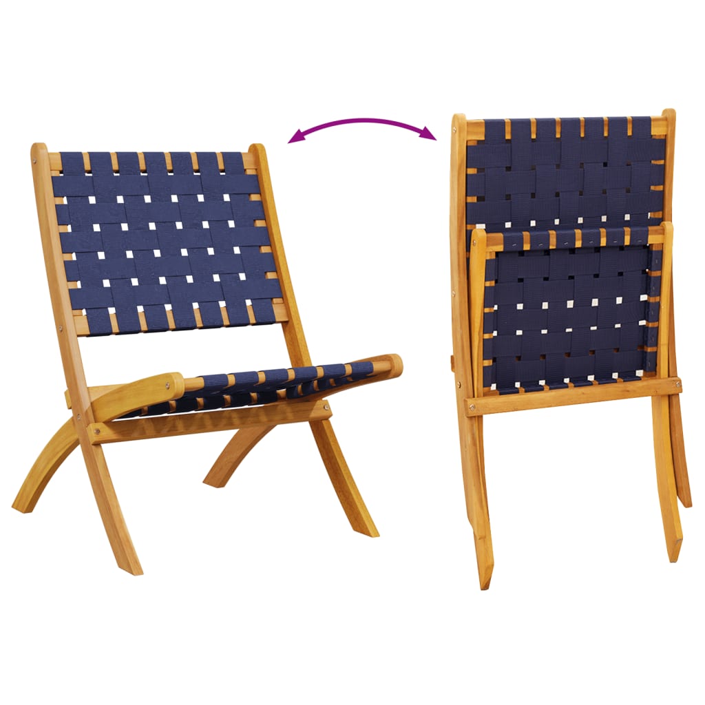 Folding Chairs 2 pcs Dark Blue Solid Wood Acacia and Fabric