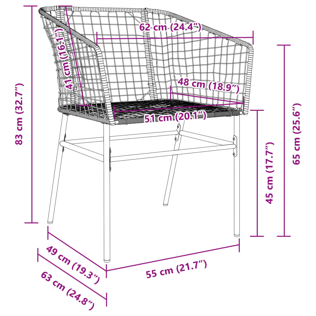 Garden Chair | Black | PE Rattan, Powder-Coated Steel | Durable