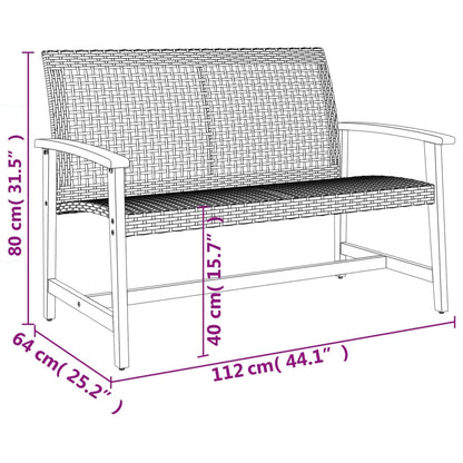 Garden Bench Black 112 cm Poly Rattan and Acacia Wood