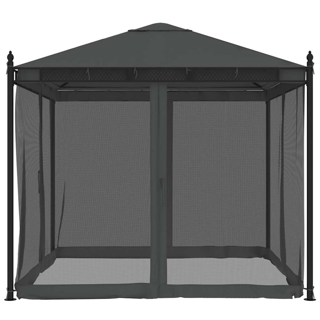 Gazebo with Mesh Walls Anthracite 2.93x2.93 m Steel