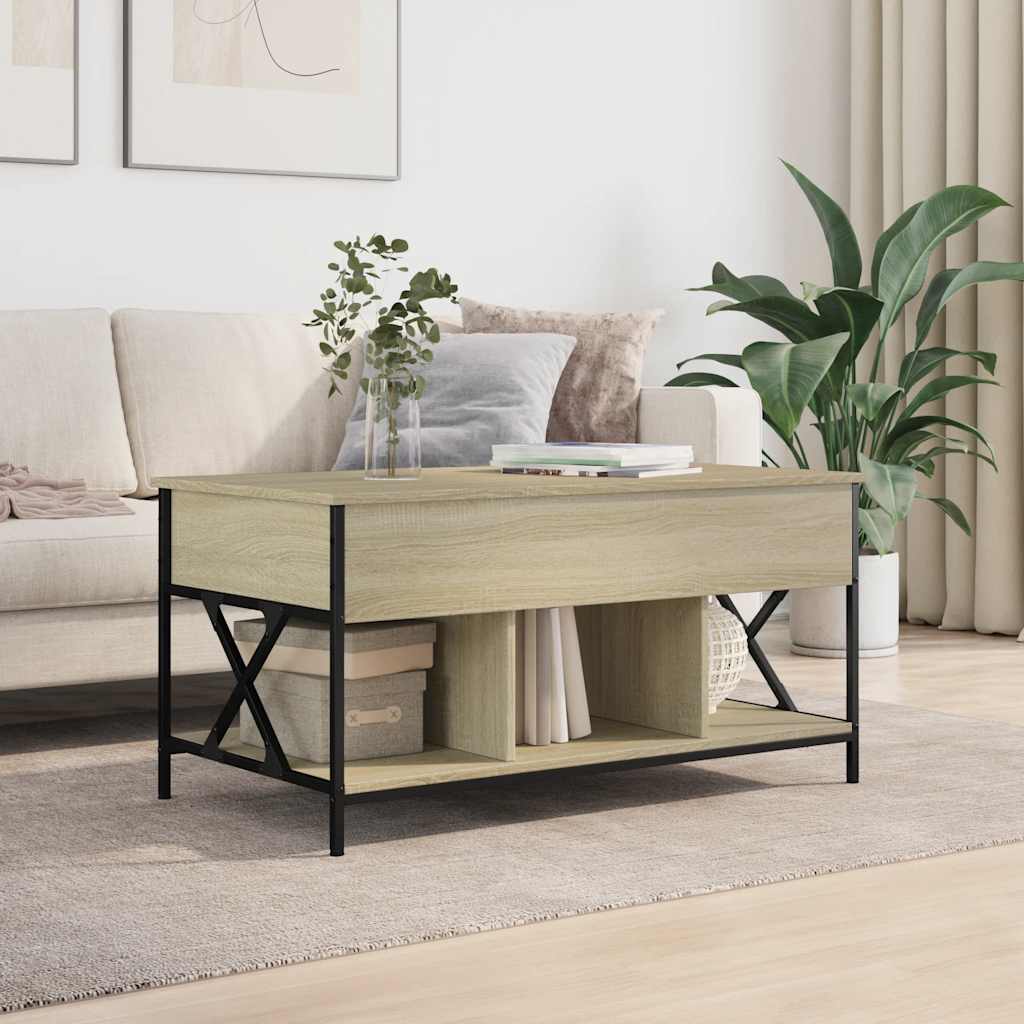 Coffee Table Sonoma Oak 100x55x50 cm Engineered Wood and Metal
