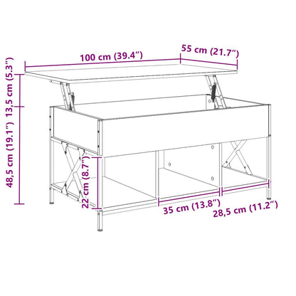 Coffee Table Smoked Oak 100x55x50 cm Engineered Wood and Metal