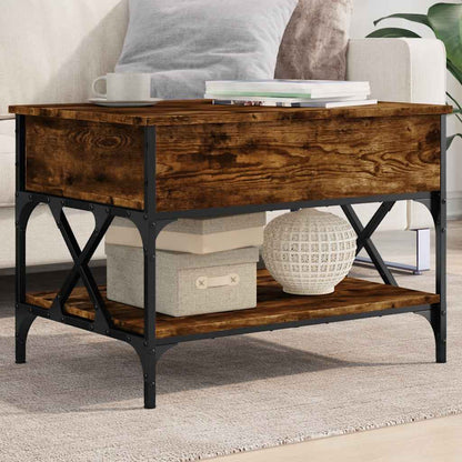 Coffee Table Smoked Oak 70x50x50 cm Engineered Wood and Metal