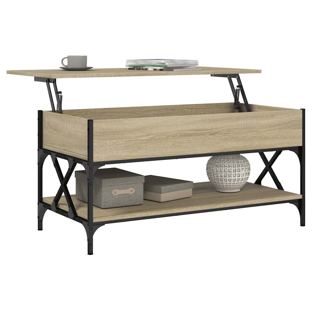 Coffee Table Sonoma Oak 100x50x50 cm Engineered Wood and Metal