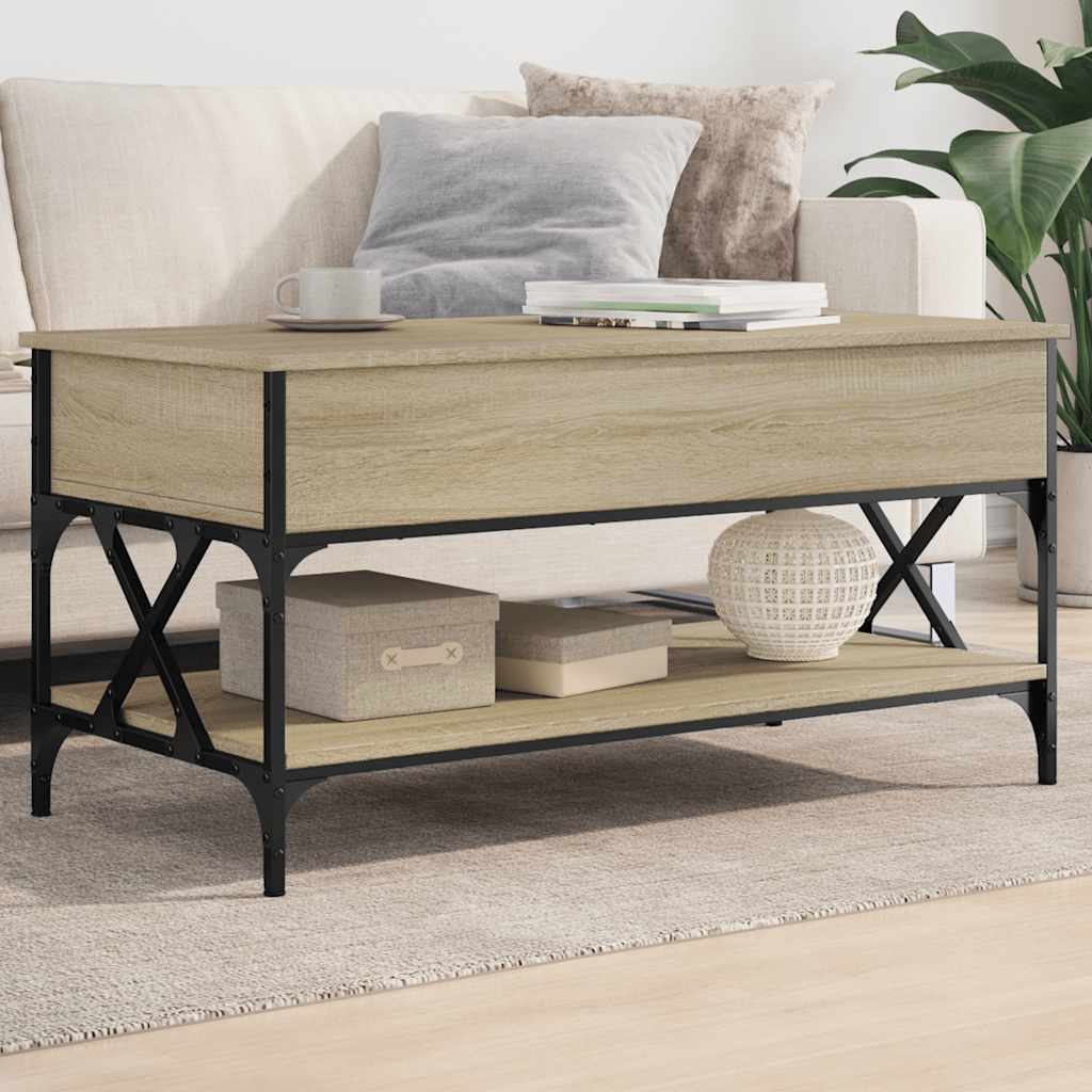 Coffee Table Sonoma Oak 100x50x50 cm Engineered Wood and Metal