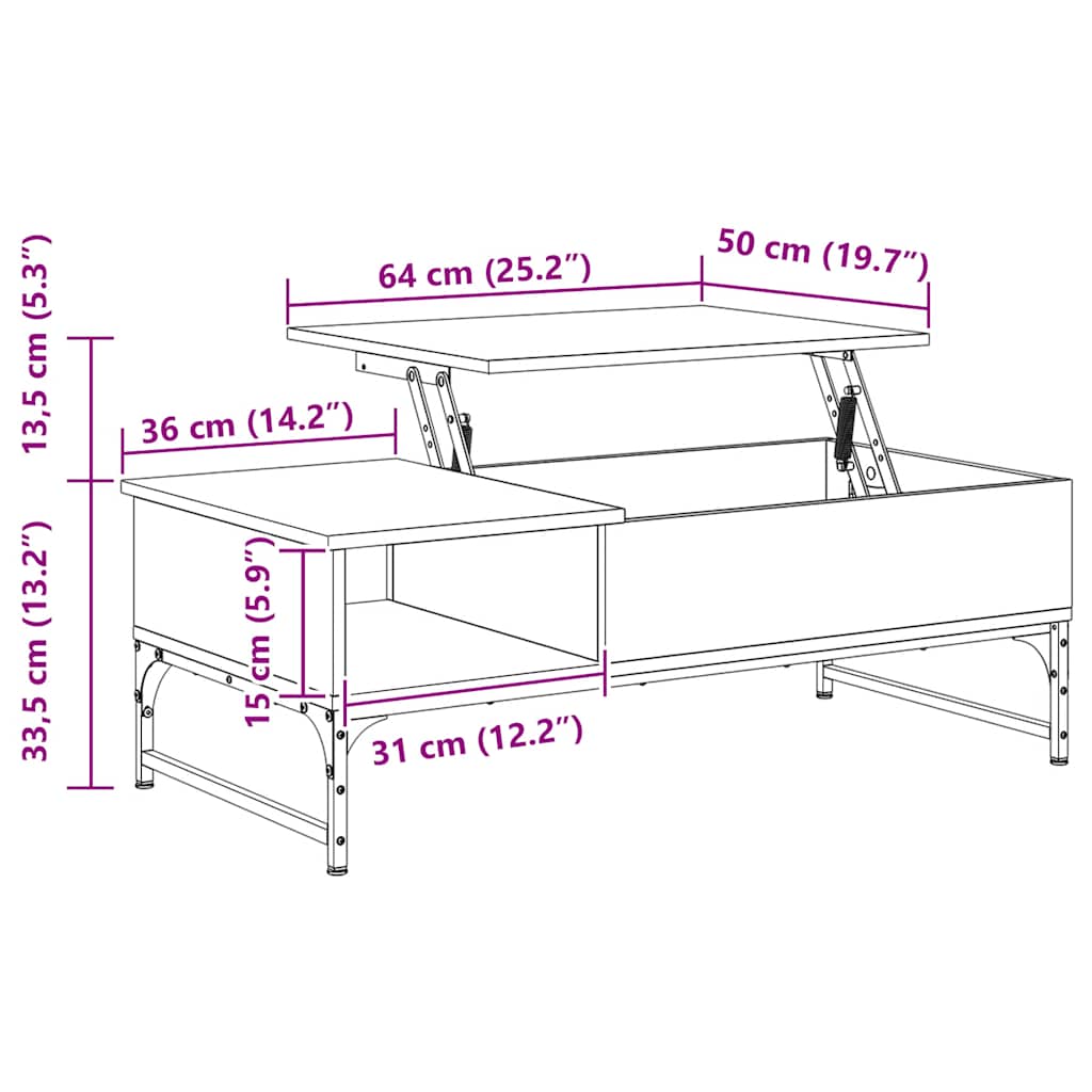 Coffee Table Brown Oak 100x50x35 cm Engineered Wood and Metal