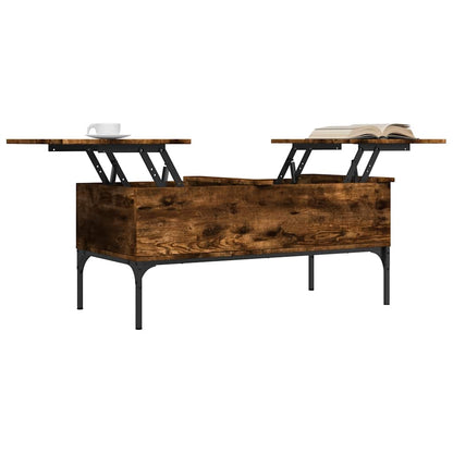 Coffee Table Smoked Oak 100x50x45 cm Engineered Wood and Metal