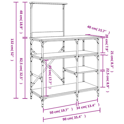 Baker's Rack Brown Oak 90x40x132 cm Engineered Wood and Metal