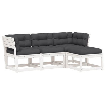 4 Piece Garden Lounge Set with Cushions White Solid Wood Pine
