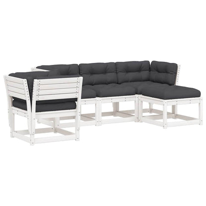5 Piece Garden Lounge Set with Cushions White Solid Wood Pine