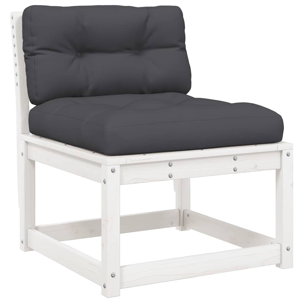 5 Piece Garden Lounge Set with Cushions White Solid Wood Pine