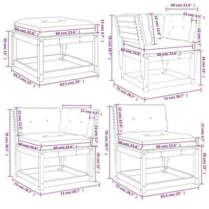 5 Piece Garden Lounge Set with Cushions White Solid Wood Pine