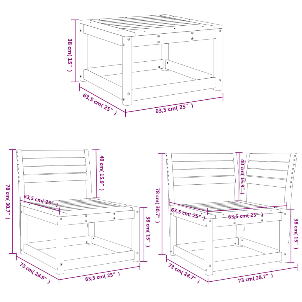 Garden Lounge Set | Natural Wood | Solid pinewood | Large | Modular