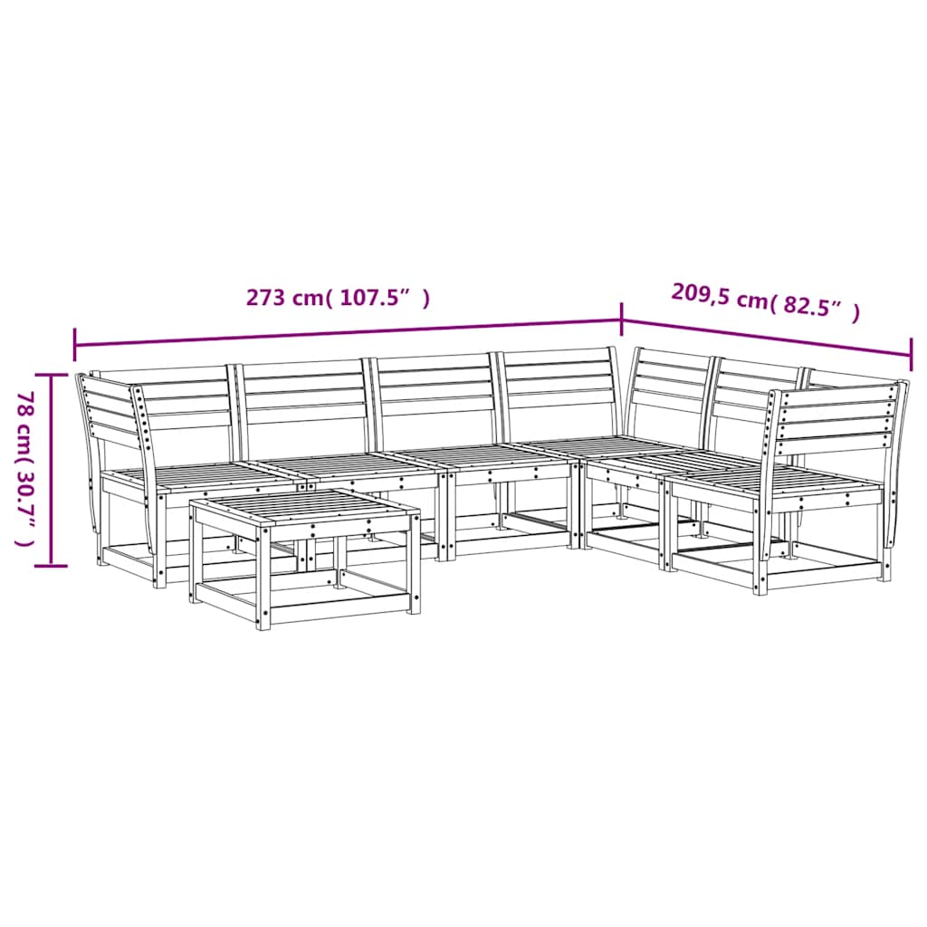 7 Piece Garden Lounge Set Wax Brown Solid Wood Pine