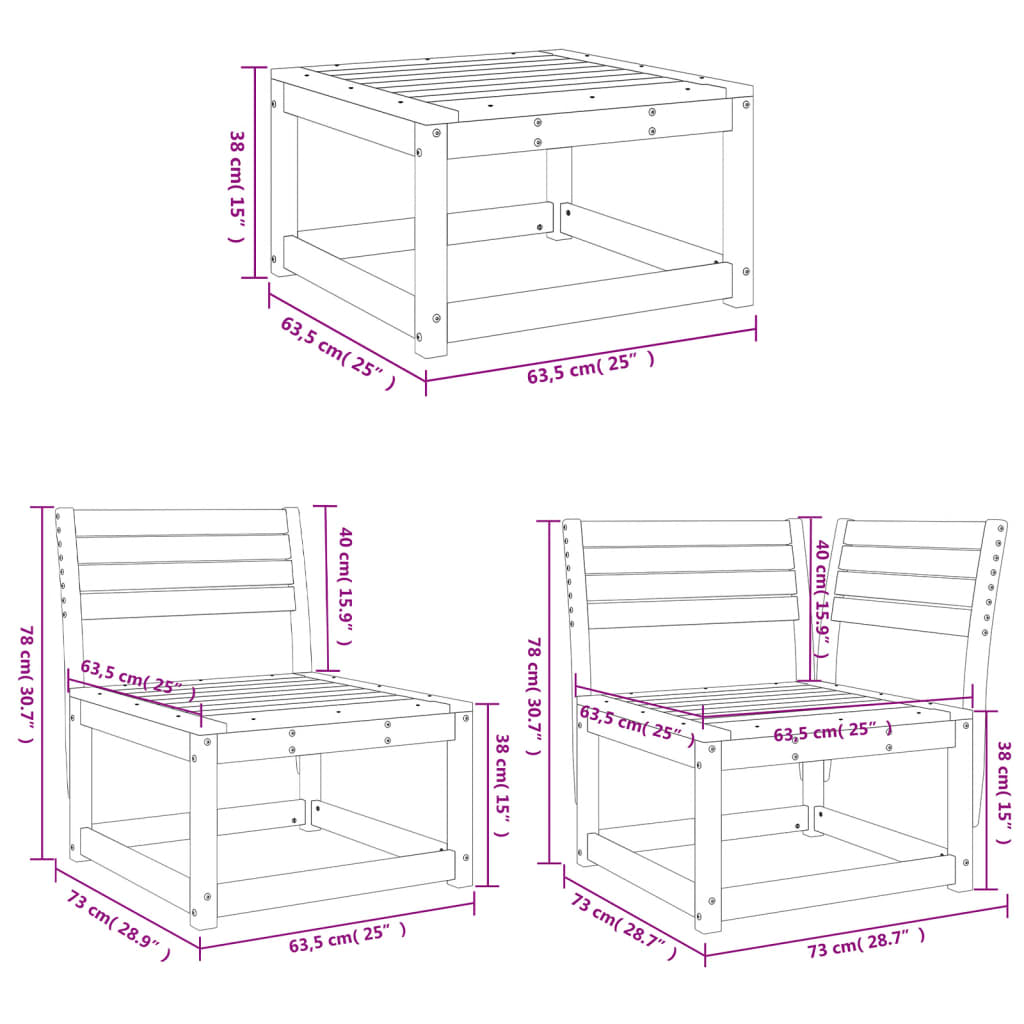 Garden Lounge Set | Wax brown | Solid pine wood | Large | Modular