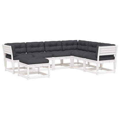 7 Piece Garden Lounge Set with Cushions White Solid Wood Pine