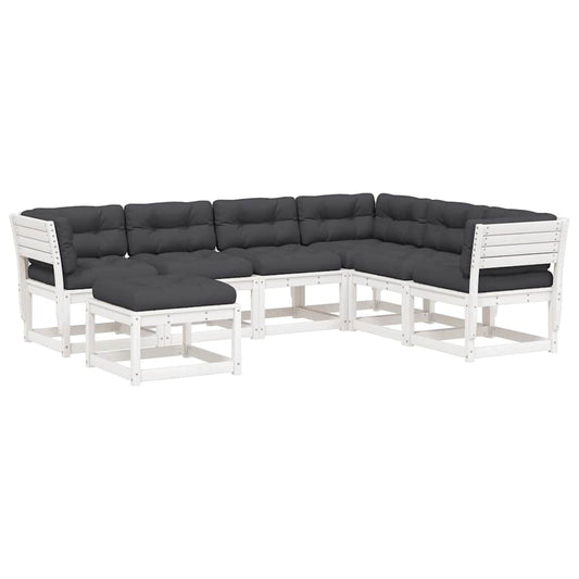 7 Piece Garden Lounge Set with Cushions White Solid Wood Pine