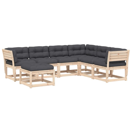 7 Piece Garden Lounge Set with Cushions Solid Wood Pine