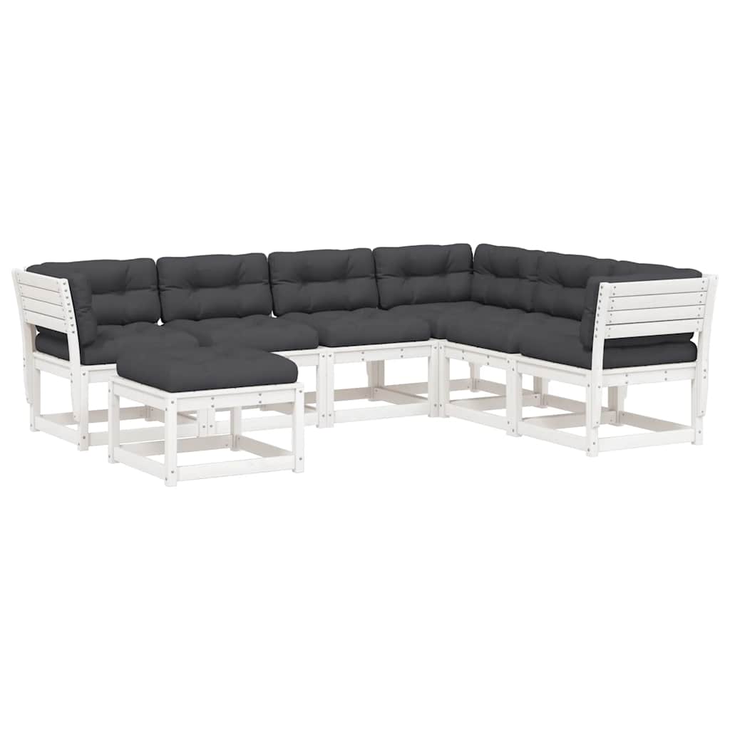 7 Piece Garden Lounge Set with Cushions White Solid Wood Pine