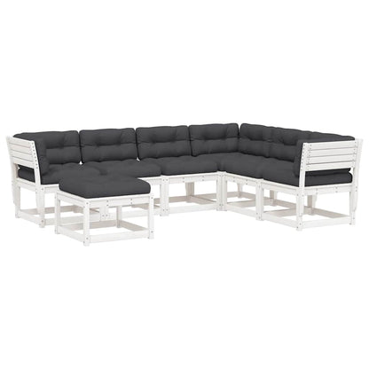 7 Piece Garden Lounge Set with Cushions White Solid Wood Pine