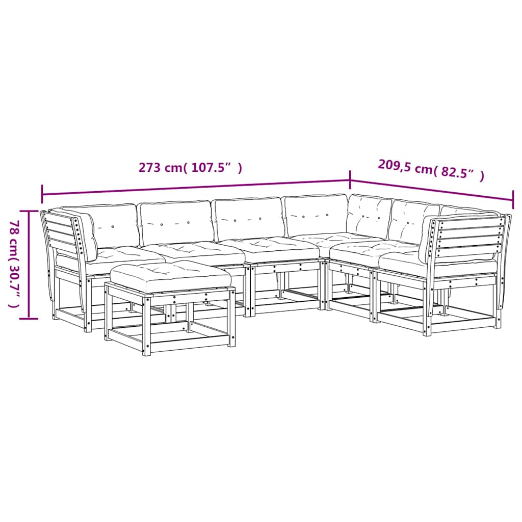 7 Piece Garden Lounge Set with Cushions Wax Brown Solid Wood Pine